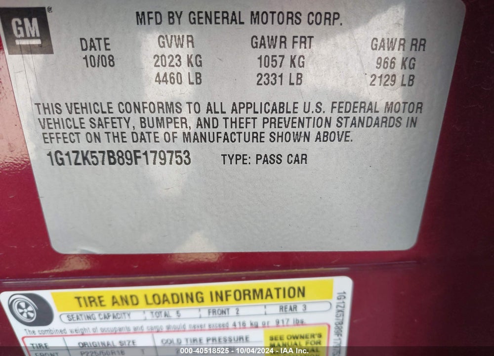 2009 CHEVROLET MALIBU LTZ VIN: 1G1ZK57B89F179753