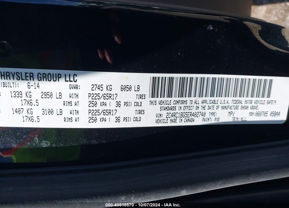 2014 CHRYSLER TOWN & COUNTRY VIN: 2C4RC1BG5ER402740