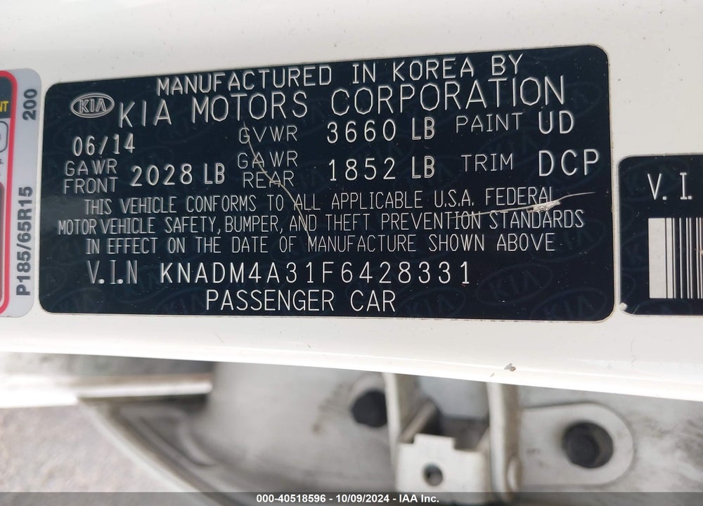 2015 KIA RIO LX VIN: KNADM4A31F6428331