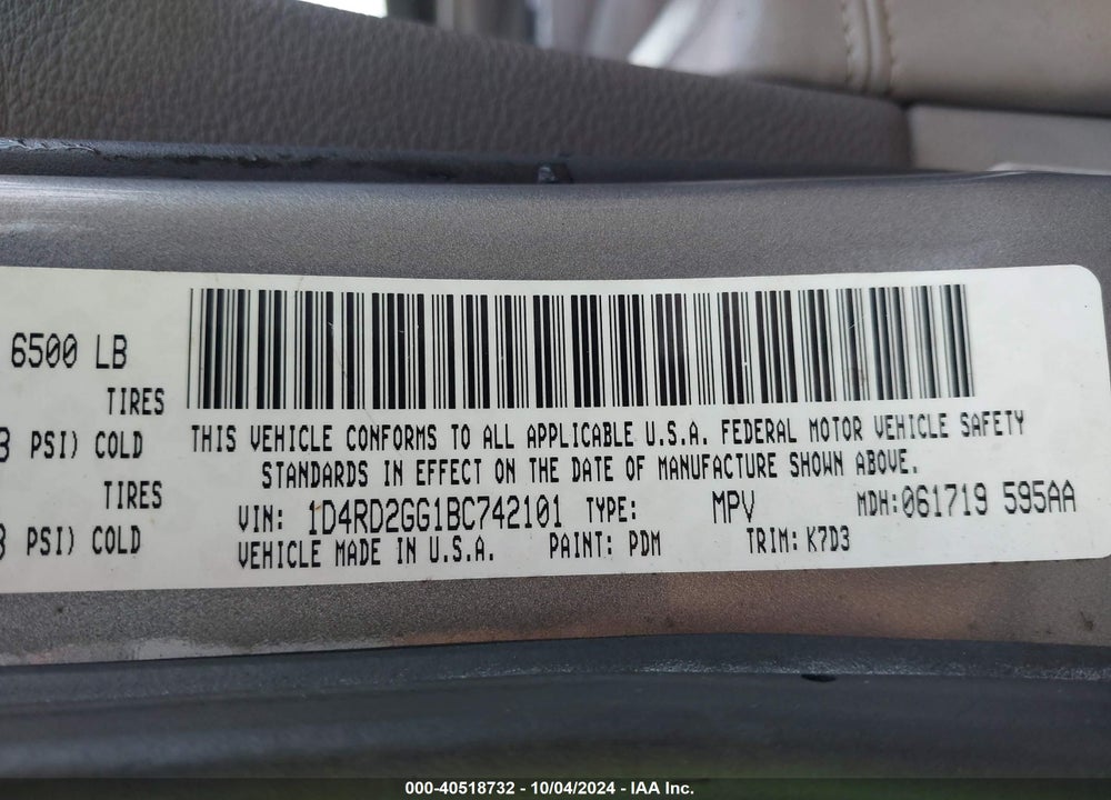 2011 DODGE DURANGO EXPRESS VIN: 1D4RD2GG1BC742101