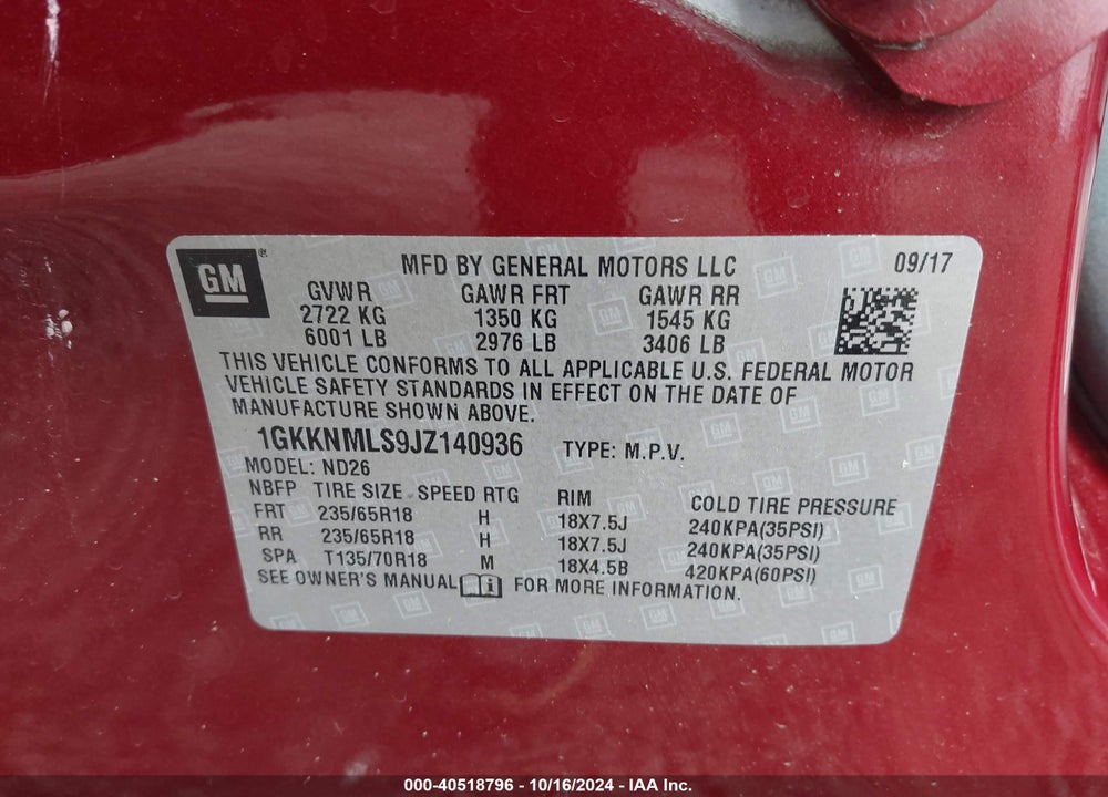 2018 GMC ACADIA SLT-1 VIN: 1GKKNMLS9JZ140936