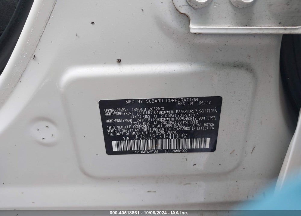 2018 SUBARU FORESTER 2.5I VIN: JF2SJABC3JH413084
