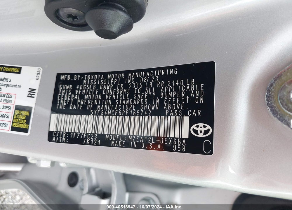2023 TOYOTA COROLLA SE VIN: 5YFS4MCE6PP165742