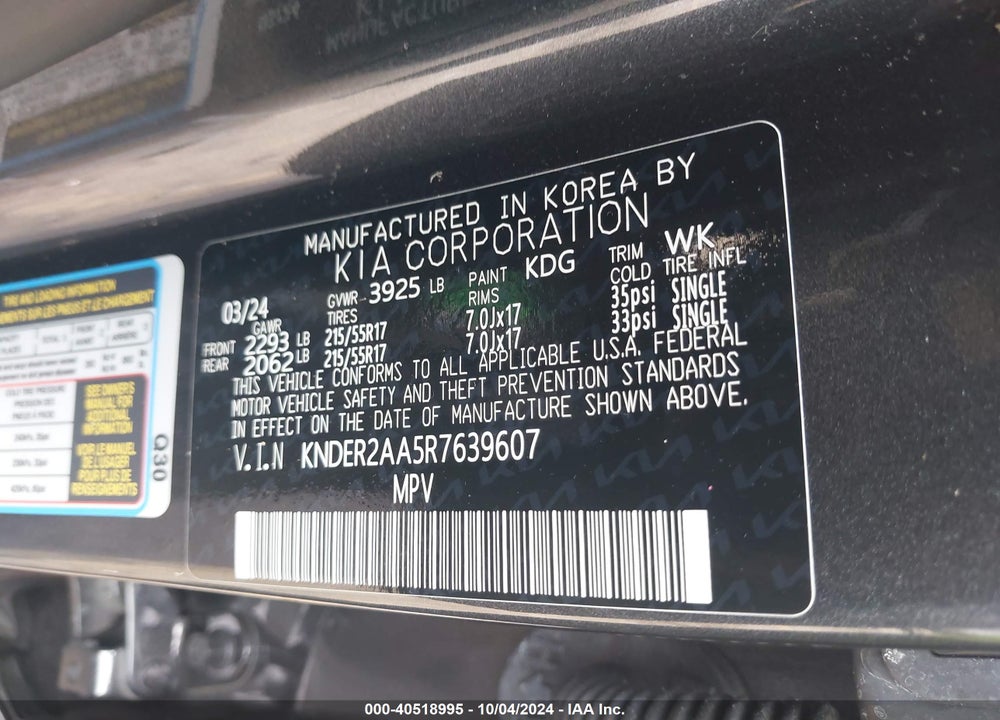 2024 KIA SELTOS EX VIN: KNDER2AA5R7639607