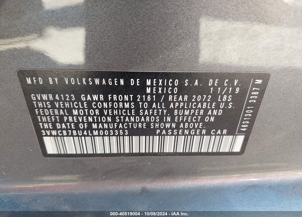2020 VOLKSWAGEN JETTA 1.4T R-LINE/1.4T S/1.4T SE VIN: 3VWCB7BU4LM003353