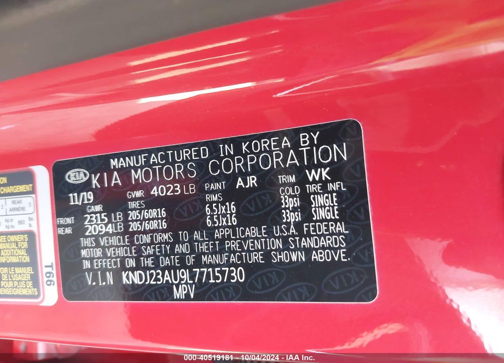 2020 KIA SOUL LX VIN: KNDJ23AU9L7715730