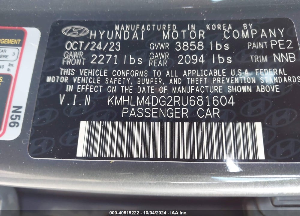 2024 HYUNDAI ELANTRA SEL VIN: KMHLM4DG2RU681604