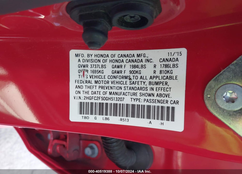 2016 HONDA CIVIC LX VIN: 2HGFC2F50GH513207