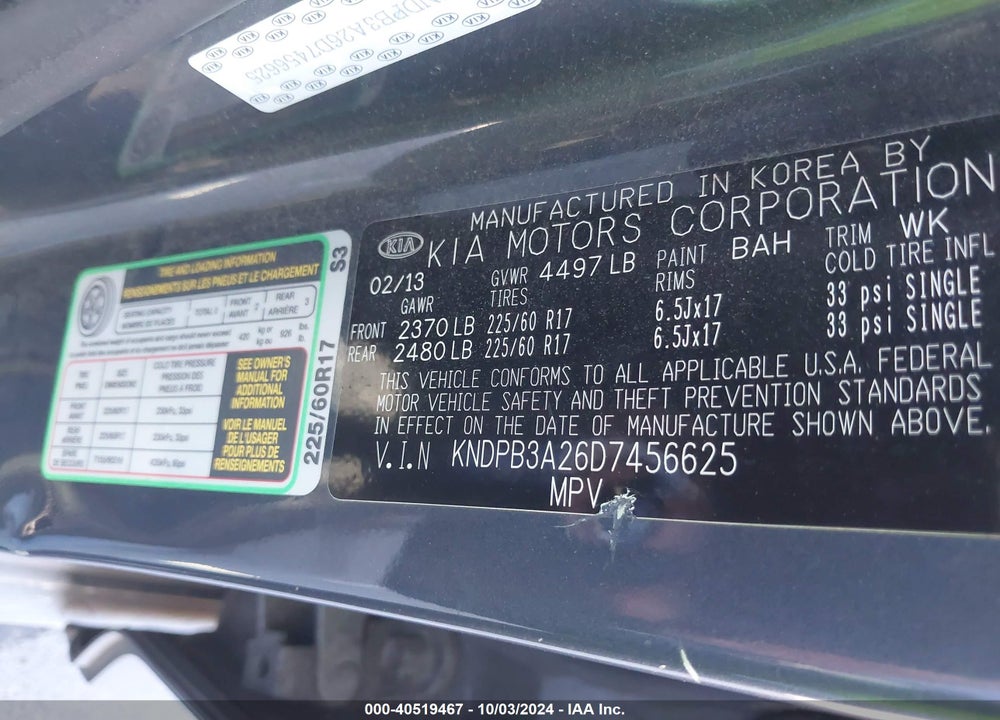 2013 KIA SPORTAGE LX VIN: KNDPB3A26D7456625