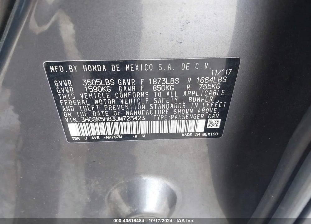 2018 HONDA FIT EX VIN: 3HGGK5H83JM723423