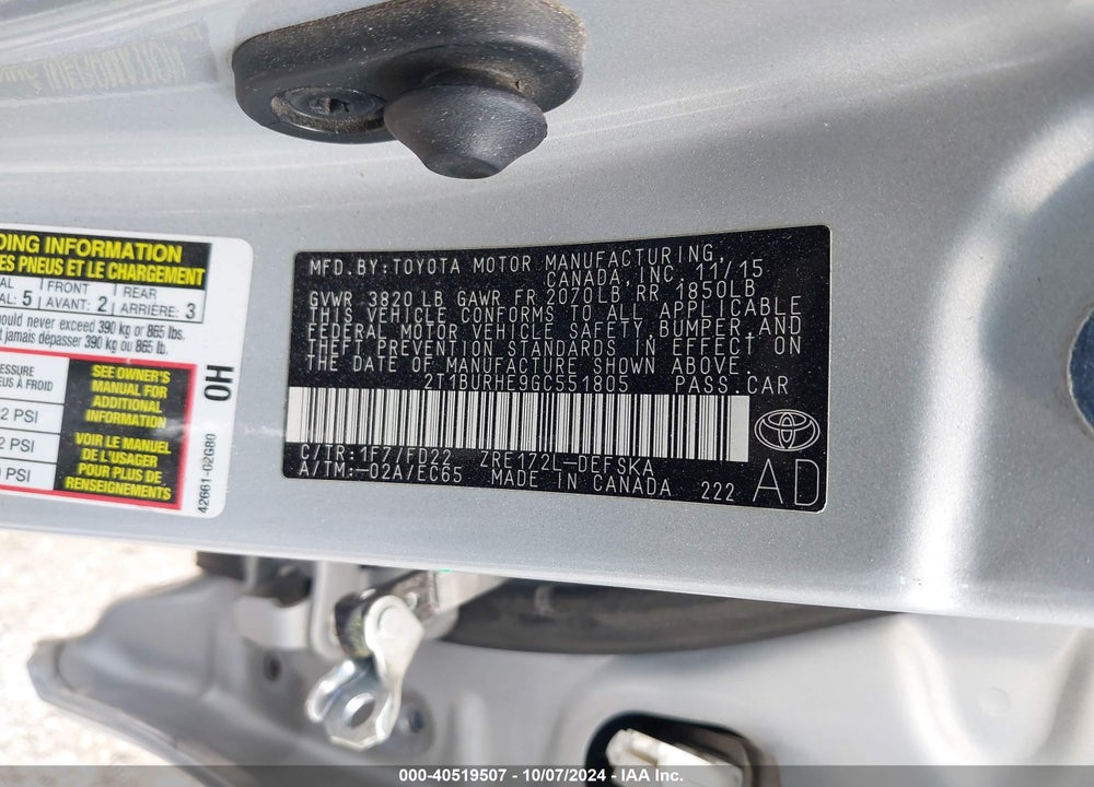 2016 TOYOTA COROLLA S PLUS VIN: 2T1BURHE9GC551805