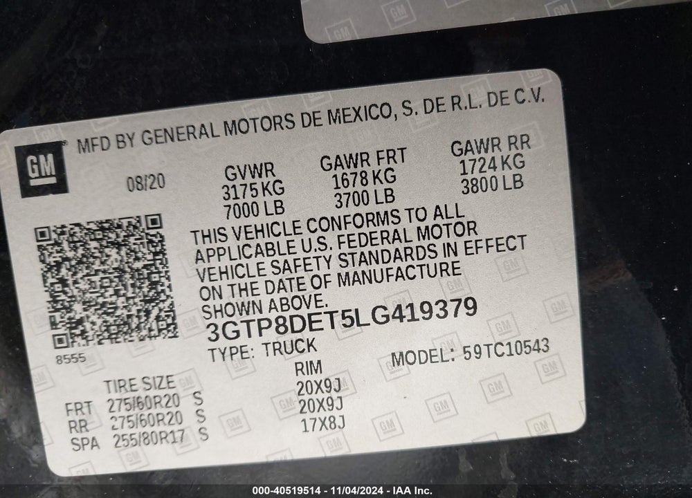 2020 GMC SIERRA 1500 2WD SHORT BOX SLT VIN: 3GTP8DET5LG419379