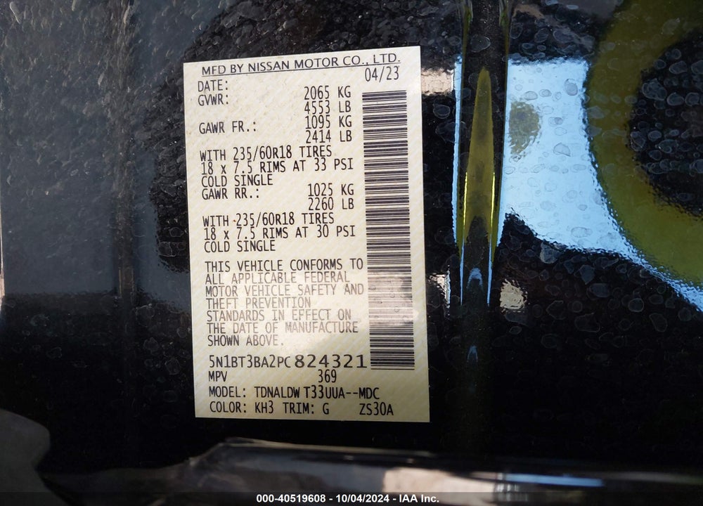 2023 NISSAN ROGUE SV FWD VIN: 5N1BT3BA2PC824321