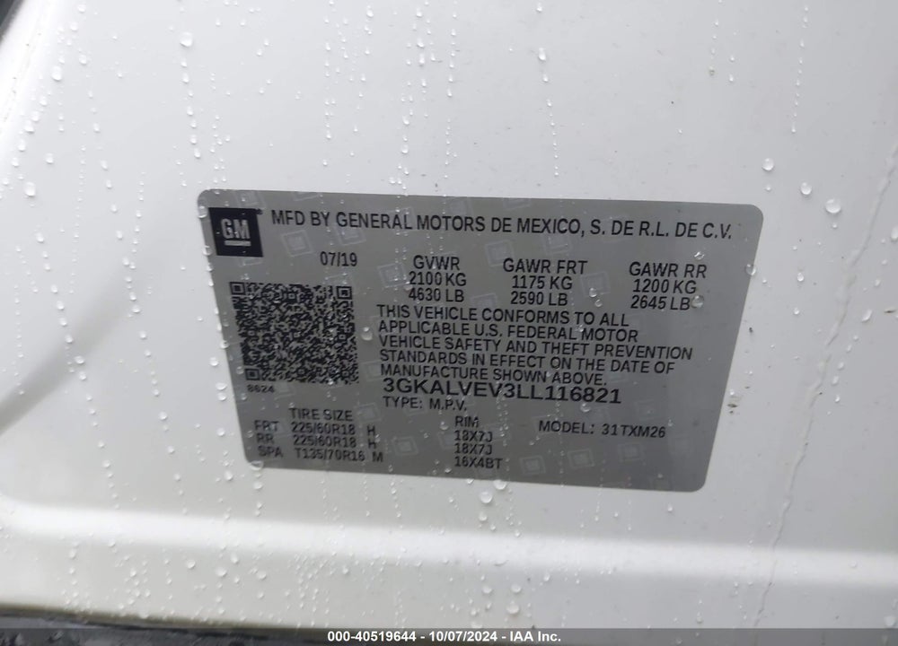 2020 GMC TERRAIN AWD SLT VIN: 3GKALVEV3LL116821