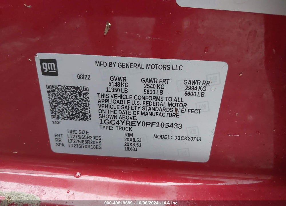 2023 CHEVROLET SILVERADO 2500HD 4WD STANDARD BED HIGH COUNTRY VIN: 1GC4YREY0PF105433