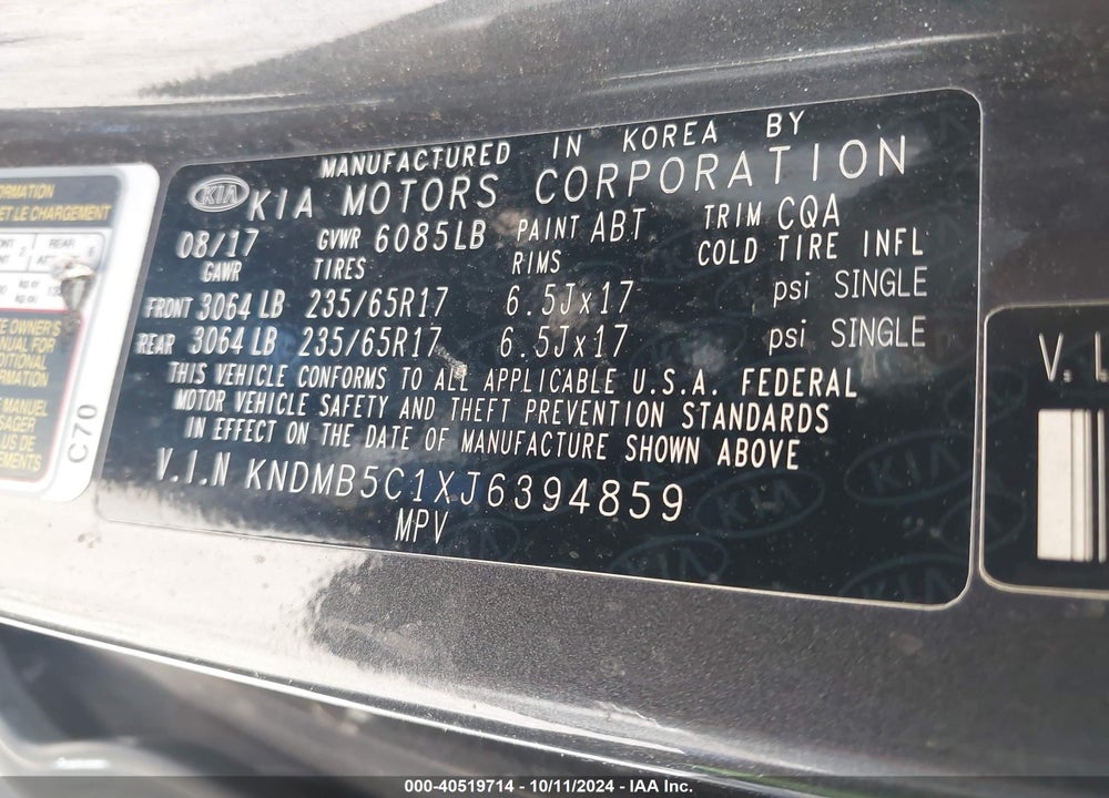 2018 KIA SEDONA LX VIN: KNDMB5C1XJ6394859