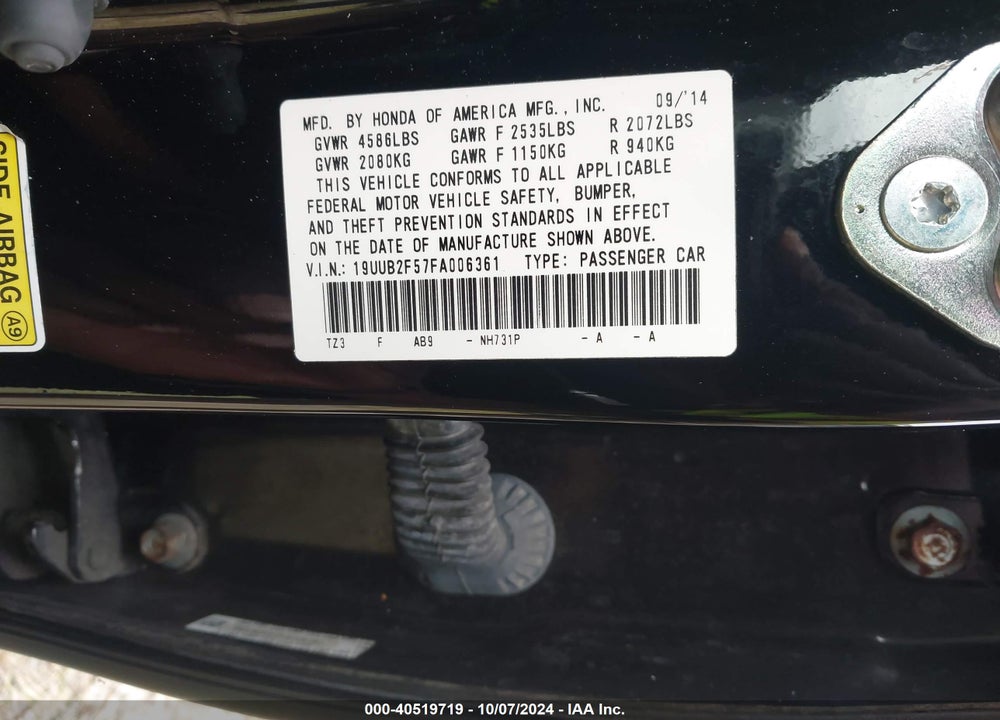 2015 ACURA TLX V6 TECH VIN: 19UUB2F57FA006361