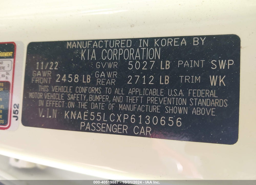 2023 KIA STINGER GT2 VIN: KNAE55LCXP6130656