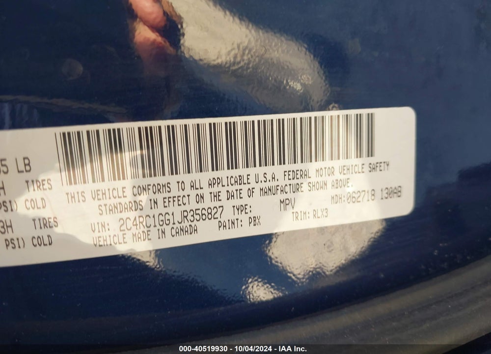2018 CHRYSLER PACIFICA LIMITED VIN: 2C4RC1GG1JR356827