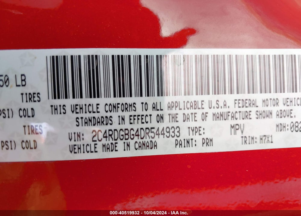 2013 DODGE GRAND CARAVAN SE VIN: 2C4RDGBG4DR544933