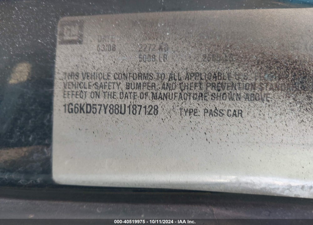 2008 CADILLAC DTS 1SA VIN: 1G6KD57Y88U187128