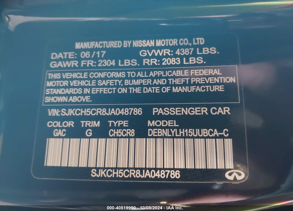 2018 INFINITI QX30 PREMIUM VIN: SJKCH5CR8JA048786