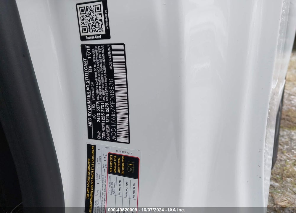 2019 MERCEDES-BENZ E 450 4MATIC VIN: WDD1K6JB7KF088830