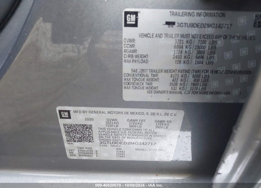 2021 GMC SIERRA 1500 4WD SHORT BOX SLT VIN: 3GTU9DED2MG142717