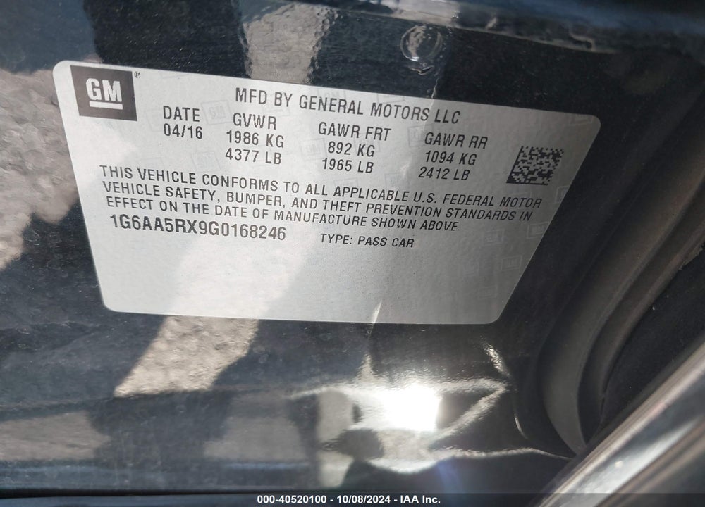 2016 CADILLAC ATS STANDARD VIN: 1G6AA5RX9G0168246