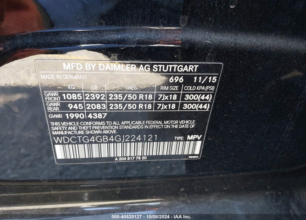 2016 MERCEDES-BENZ GLA 250 4MATIC VIN: WDCTG4GB4GJ224121