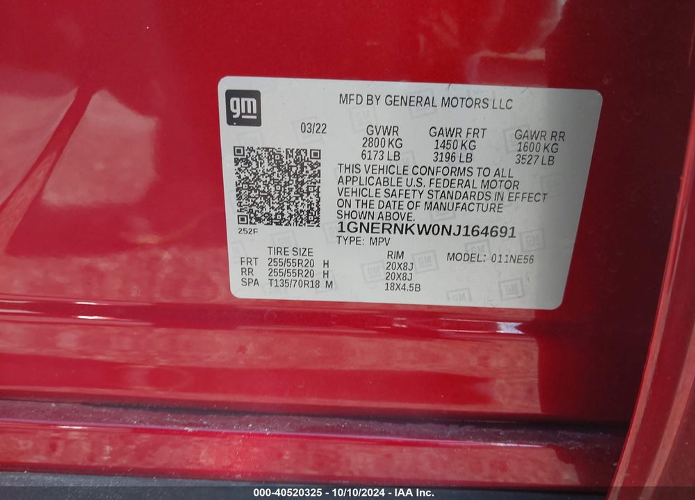 2022 CHEVROLET TRAVERSE FWD HIGH COUNTRY VIN: 1GNERNKW0NJ164691