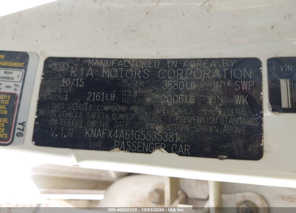 2016 KIA FORTE LX VIN: KNAFX4A61G5535381