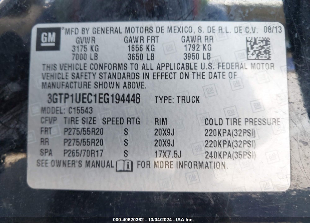 2014 GMC SIERRA 1500 SLE VIN: 3GTP1UEC1EG194448