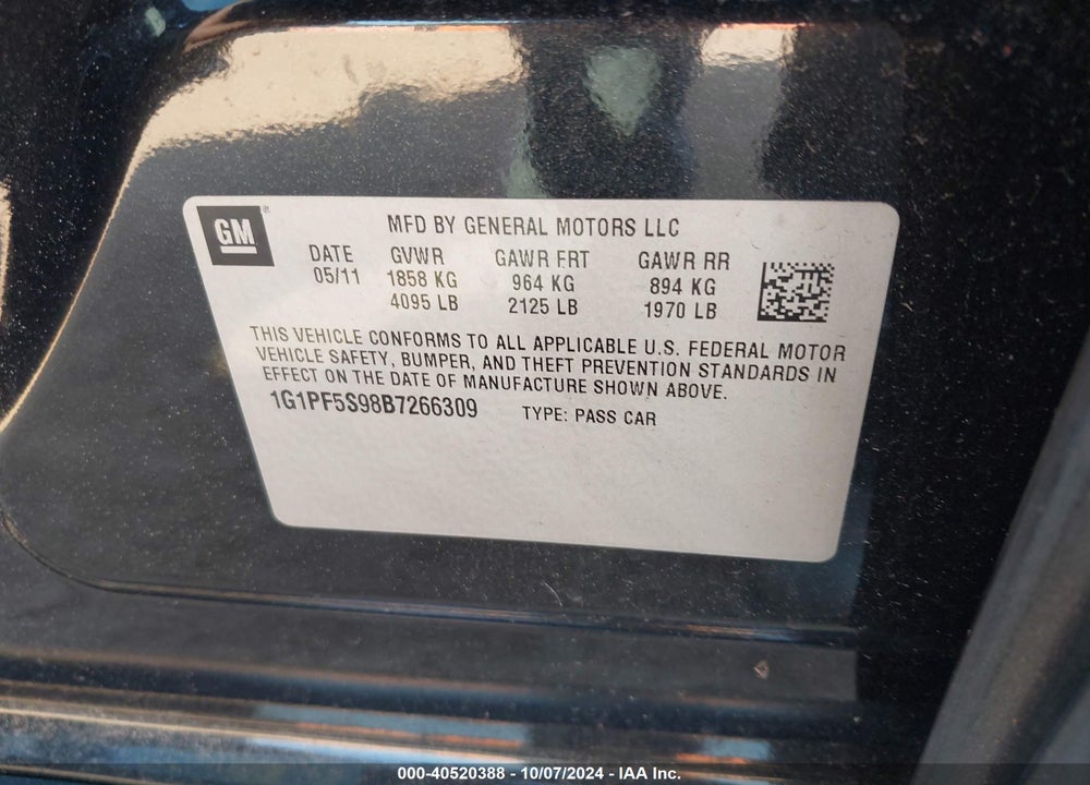 2011 CHEVROLET CRUZE 1LT VIN: 1G1PF5S98B7266309