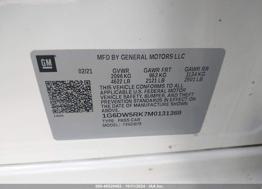2021 CADILLAC CT5 LUXURY VIN: 1G6DW5RK7M0131369