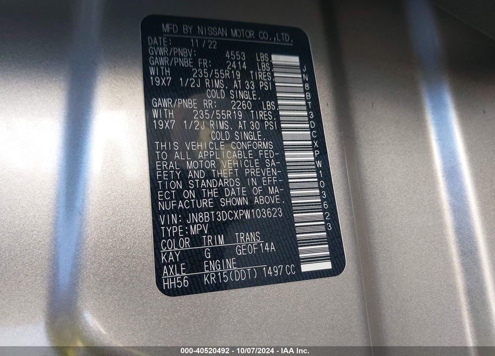 2023 NISSAN ROGUE PLATINUM FWD VIN: JN8BT3DCXPW103623