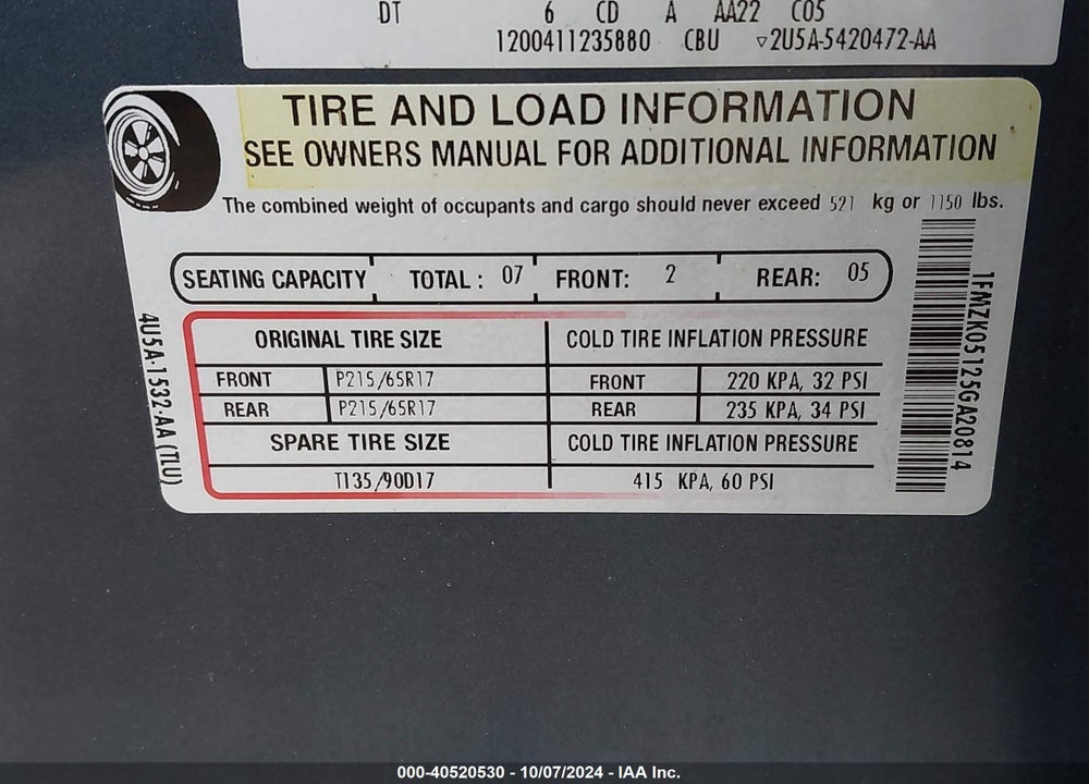 2005 FORD FREESTYLE SEL VIN: 1FMZK05125GA20814