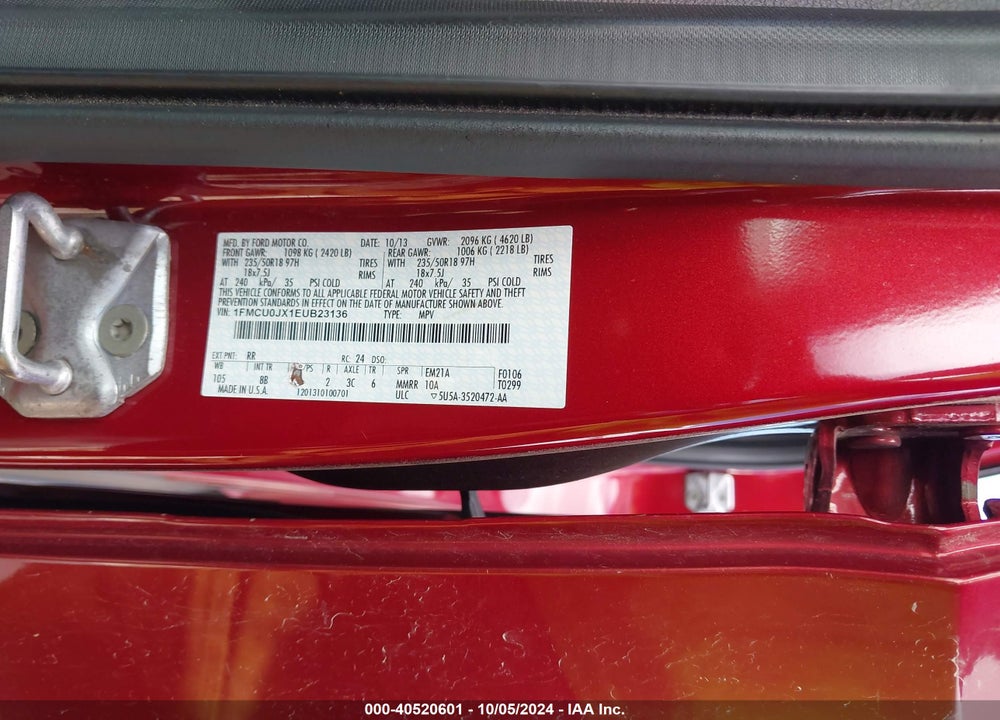 2014 FORD ESCAPE TITANIUM VIN: 1FMCU0JX1EUB23136