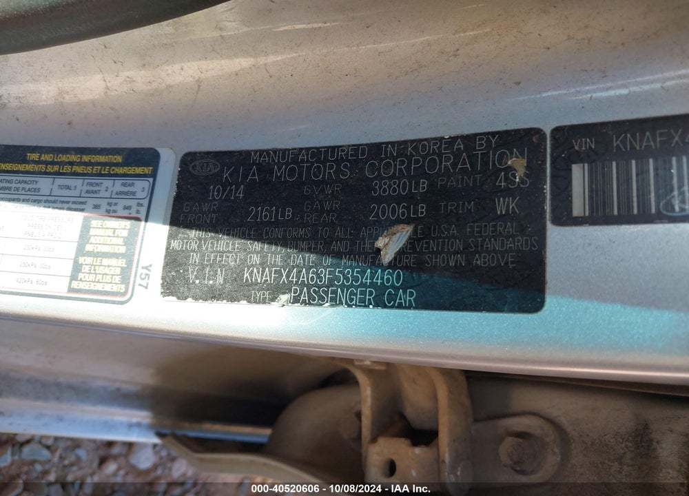 2015 KIA FORTE LX VIN: KNAFX4A63F5354460