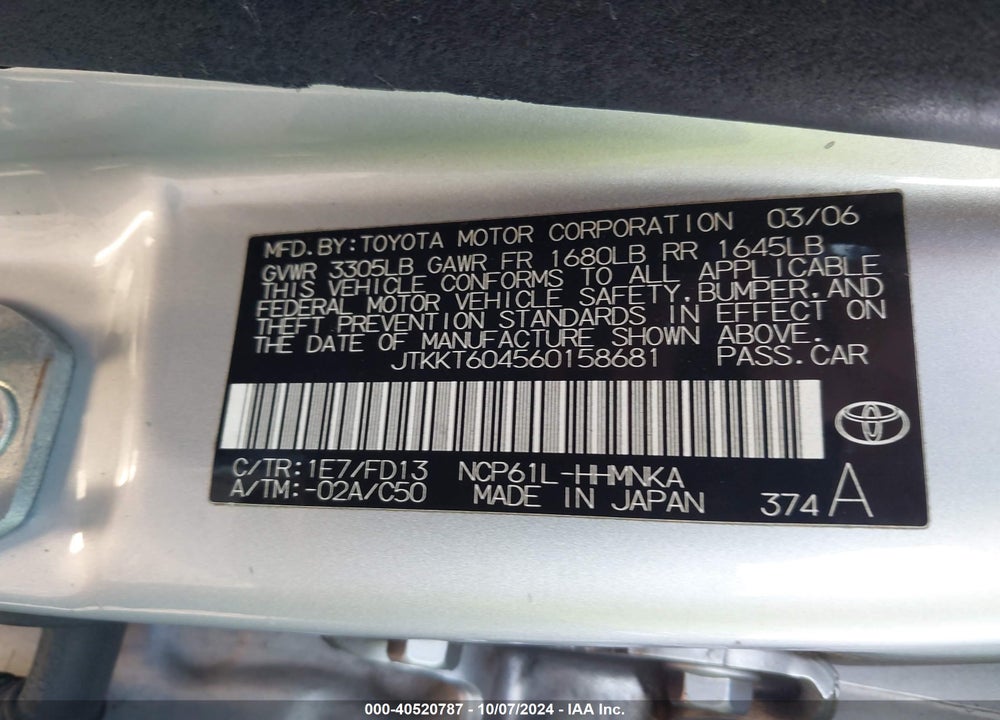 2006 SCION XA VIN: JTKKT604560158681