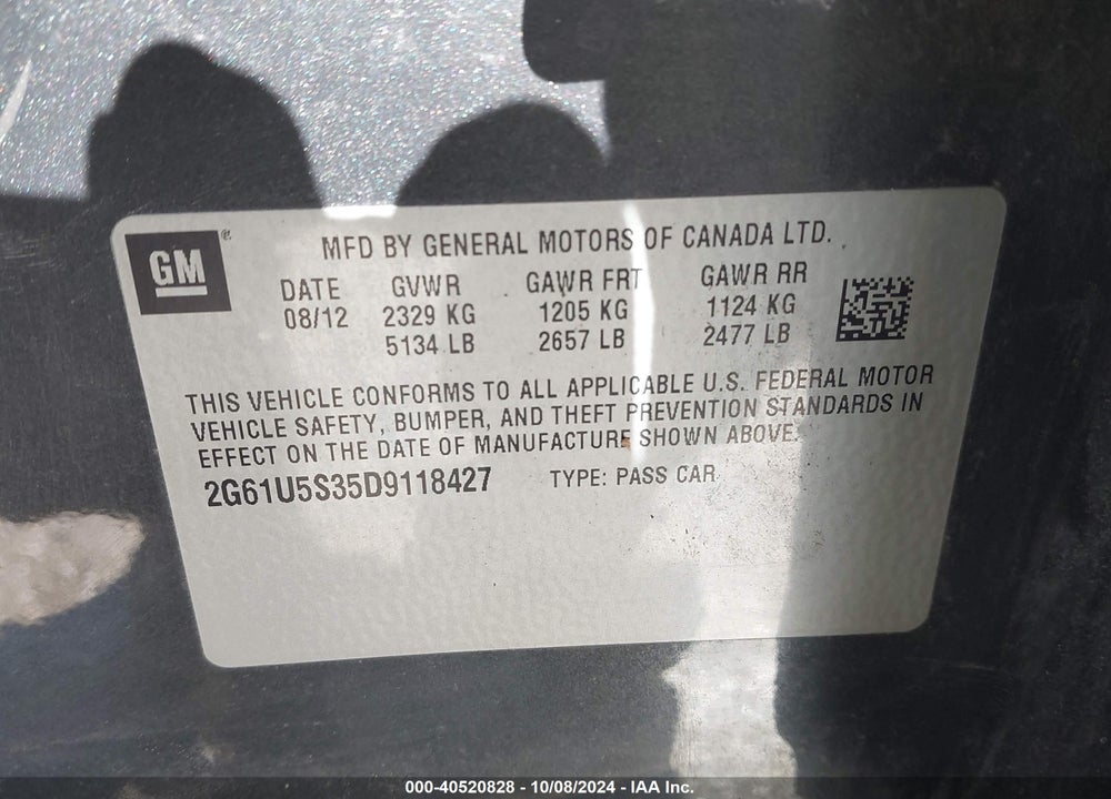 2013 CADILLAC XTS PLATINUM VIN: 2G61U5S35D9118427