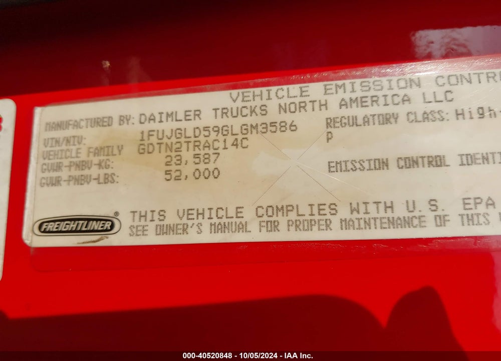2016 FREIGHTLINER CASCADIA 125 VIN: 1FUJGLD59GLGM3586
