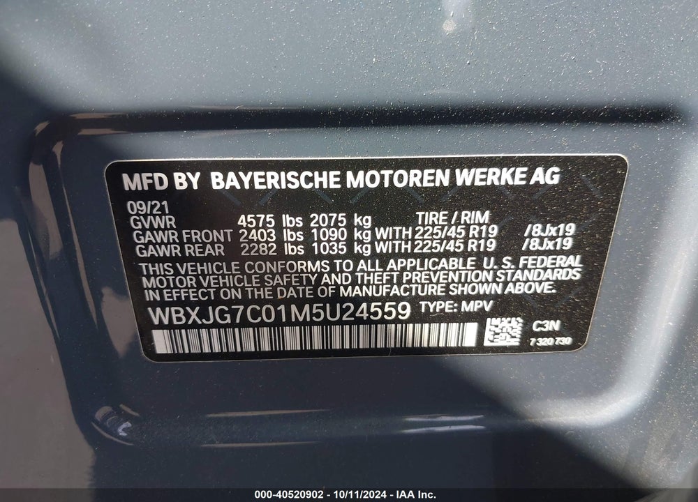 2021 BMW X1 SDRIVE28I VIN: WBXJG7C01M5U24559