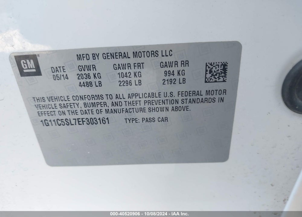 2014 CHEVROLET MALIBU 1LT VIN: 1G11C5SL7EF303161