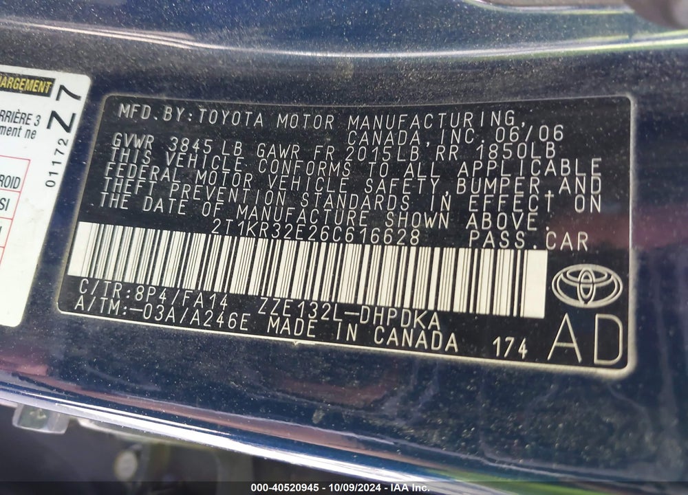 2006 TOYOTA MATRIX VIN: 2T1KR32E26C616628