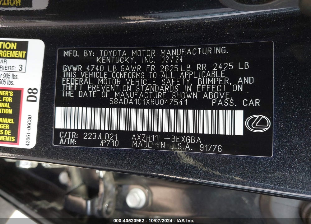2024 LEXUS ES 300H VIN: 58ADA1C1XRU047541