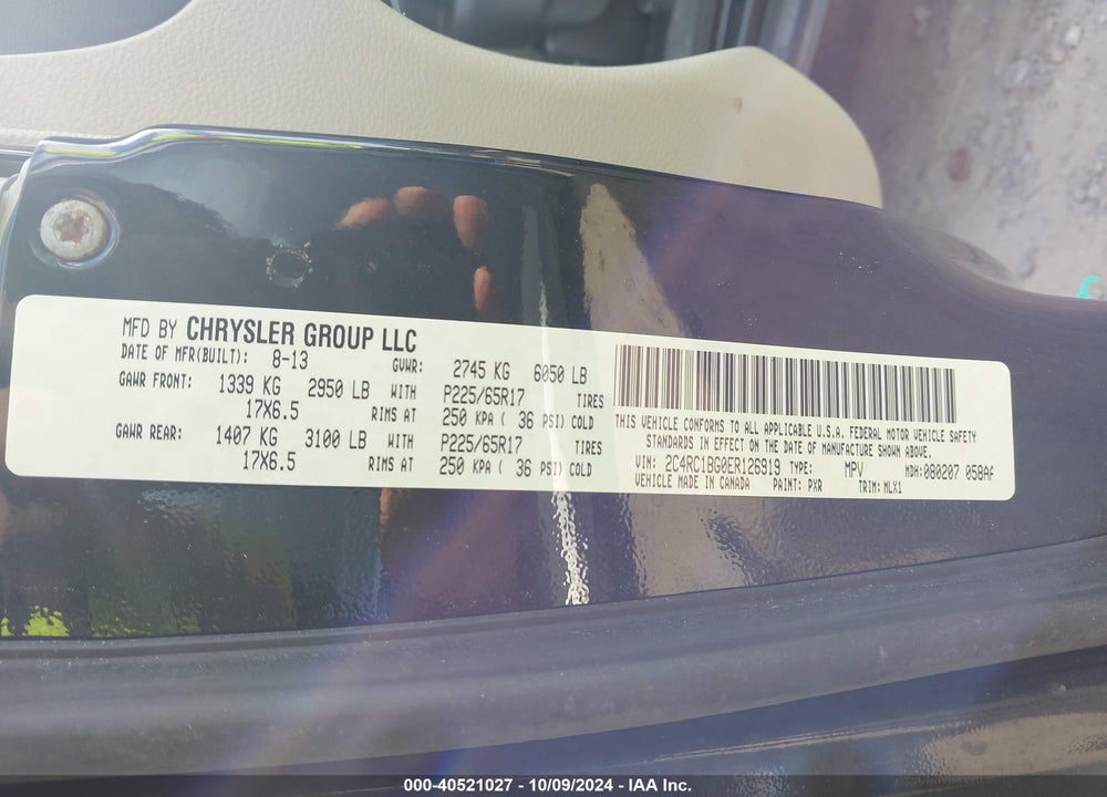 2014 CHRYSLER TOWN & COUNTRY TOURING VIN: 2C4RC1BG0ER126919