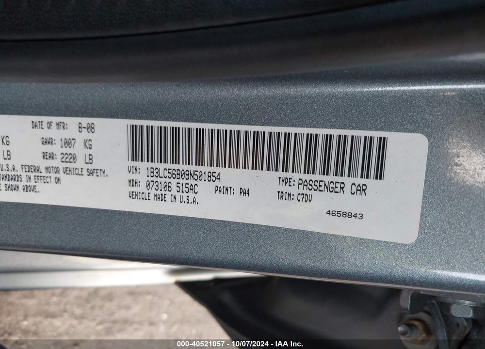 2009 DODGE AVENGER SXT VIN: 1B3LC56B09N501854