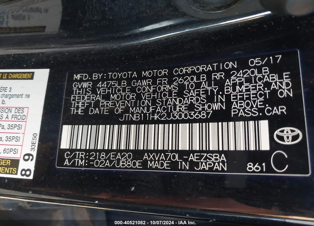 2018 TOYOTA CAMRY SE VIN: JTNB11HK2J3003687