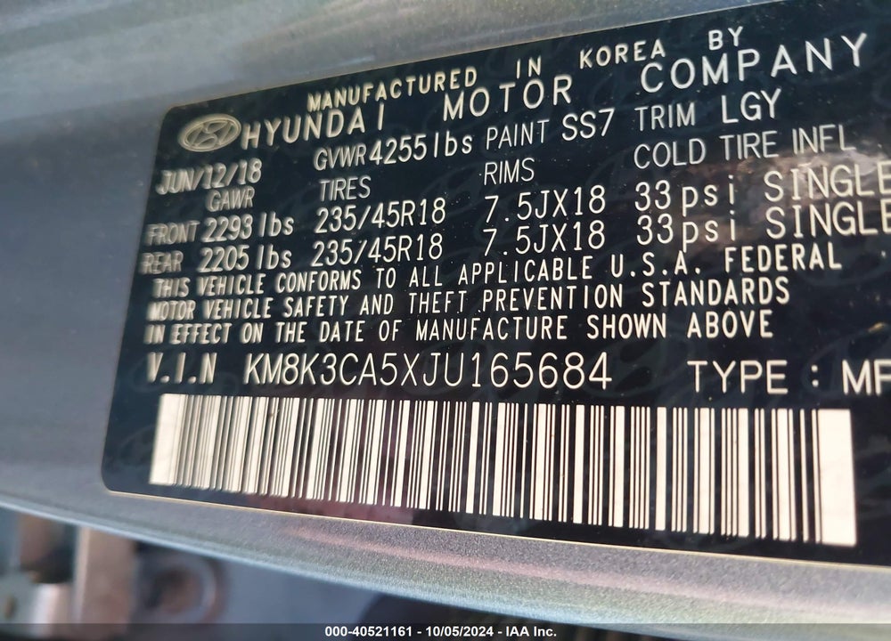 2018 HYUNDAI KONA LIMITED VIN: KM8K3CA5XJU165684